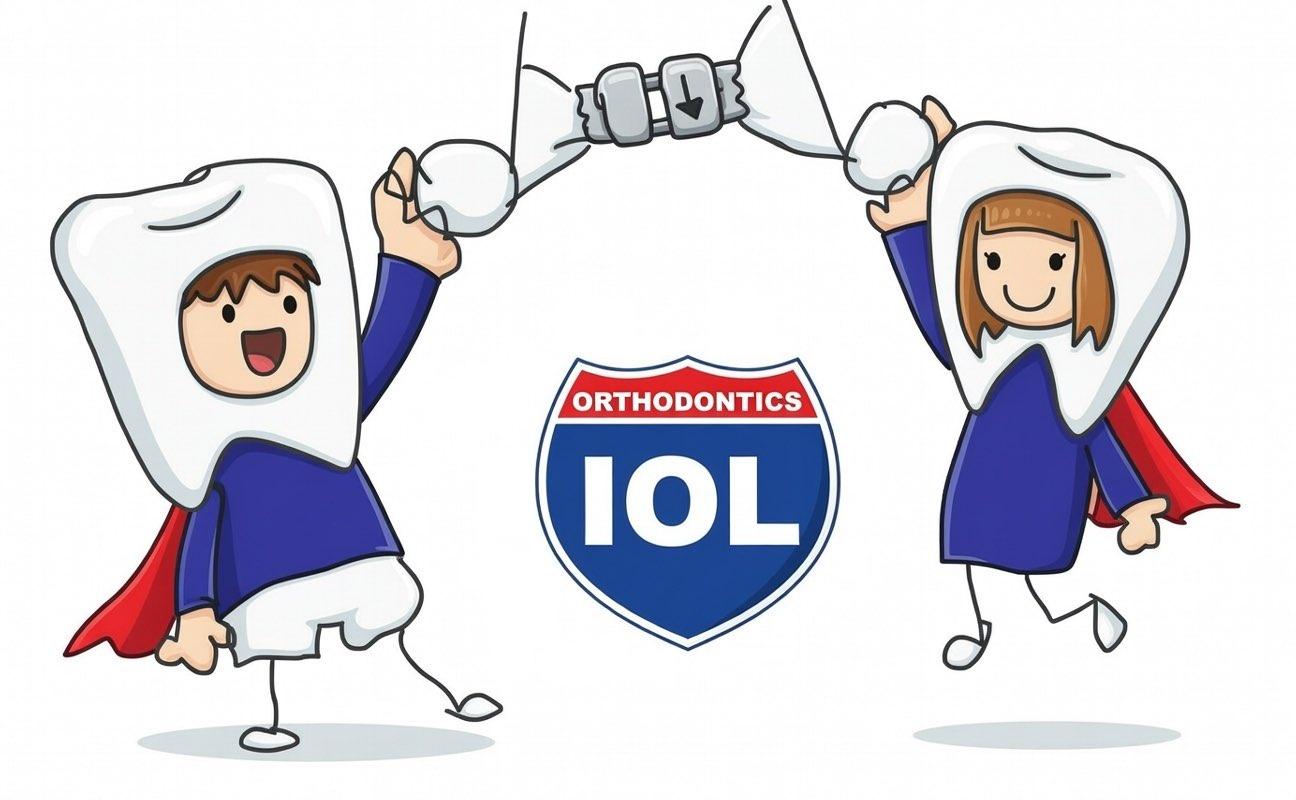 IOL tooth mascots with Interstate Orthodontic Lab logo